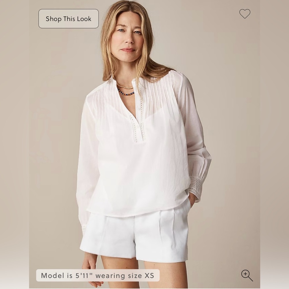 J. Crew Pintuck Lace Trim Top in Cotton Voile in White Size L. NWT